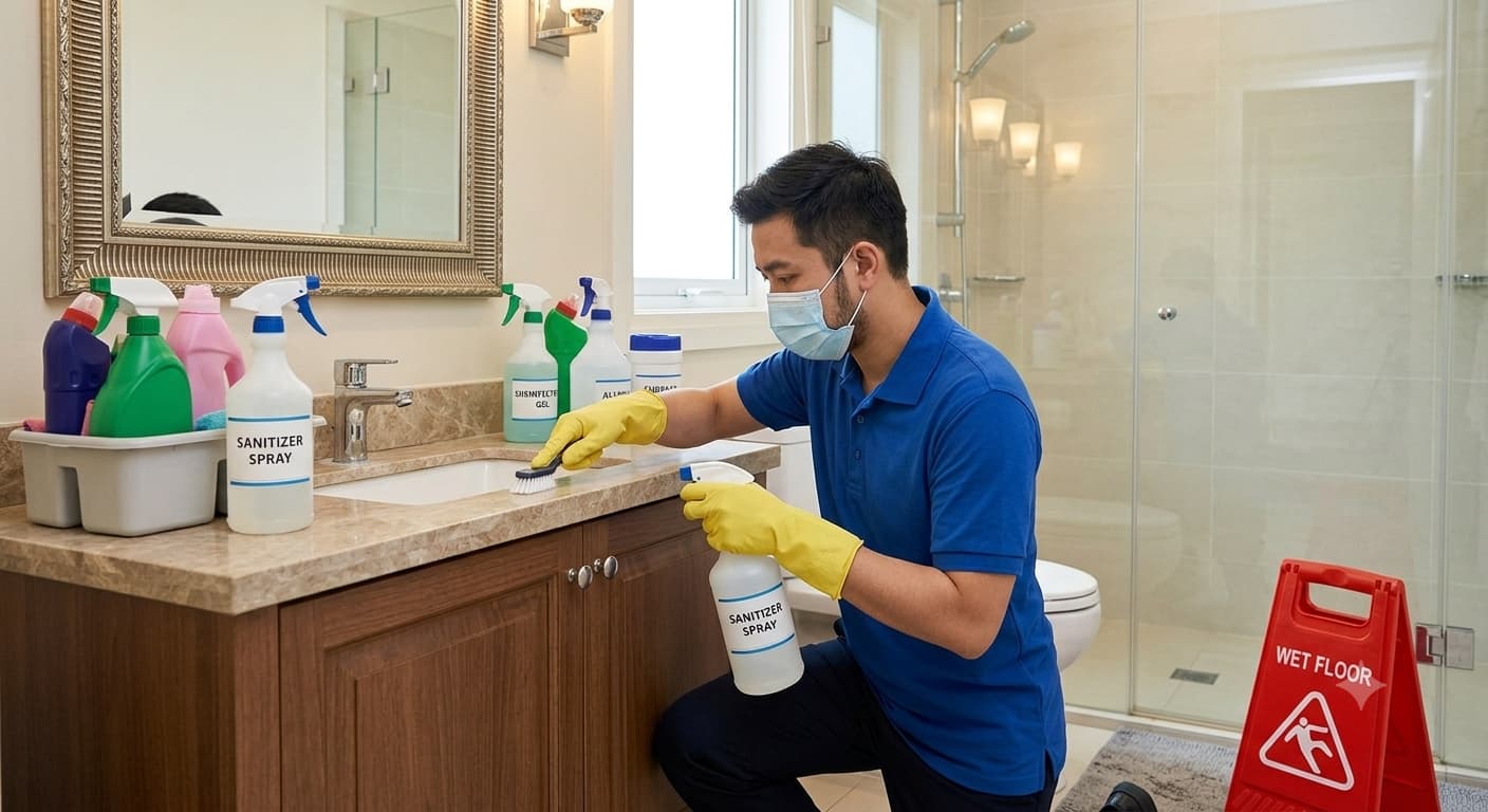 Professional cleaning bathroom sink